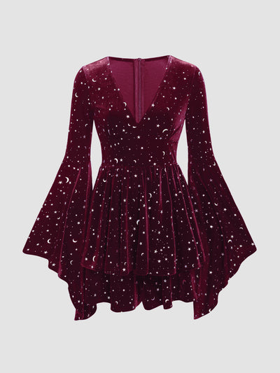 Velvet V-Neck Star & Moon Romper