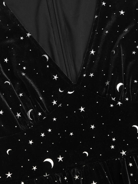 Velvet V-Neck Star & Moon Romper